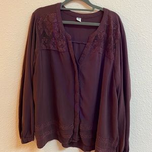 XL Old Navy brown long sleeve blouse